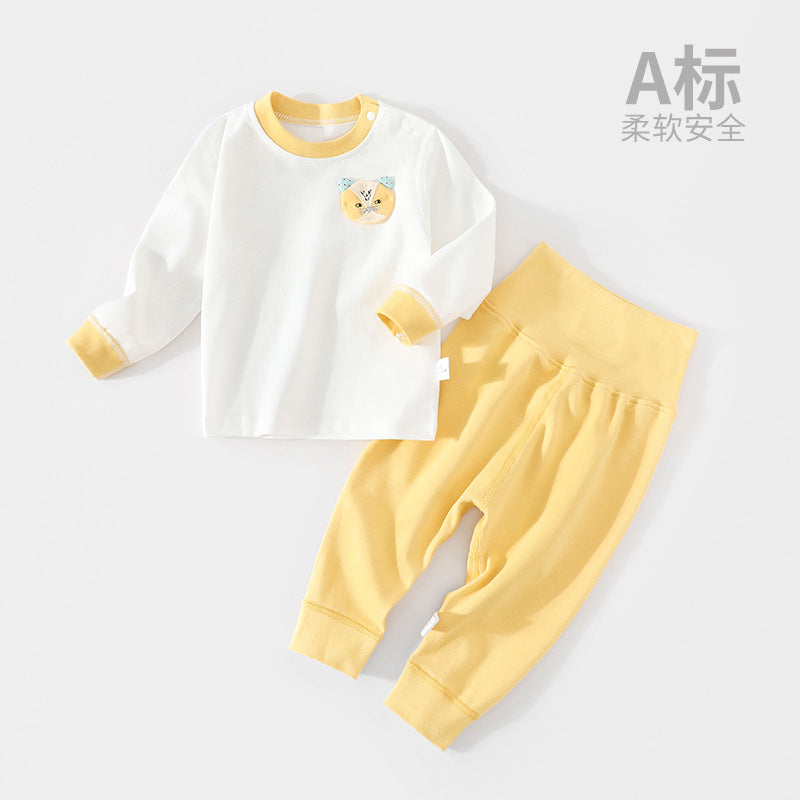 Baby autumn coat set, cotton high-waisted belly protection, autumn pants, male and female baby long-sleeved split winter pajamas, cotton children