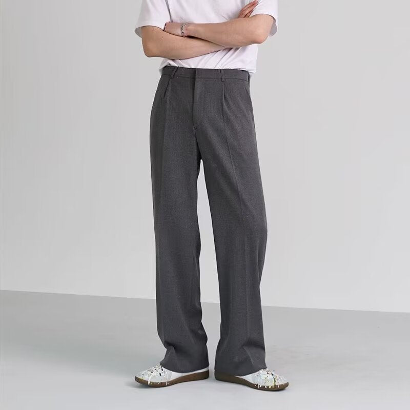 American-style white trousers, men's high-end sense of loose straight-leg mopping trousers, casual and versatile, suit pants, suit pants, trendy