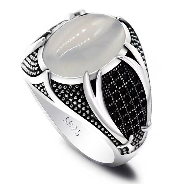 Cross-border new supply of European and American personality retro two-color men's rings foreign trade black agate rings wholesale