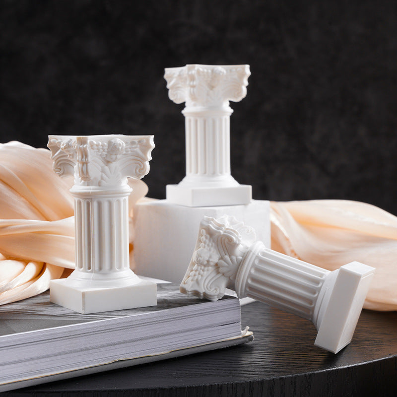 White Nordic Roman column candle holder photo prop background home living room table decoration ornaments