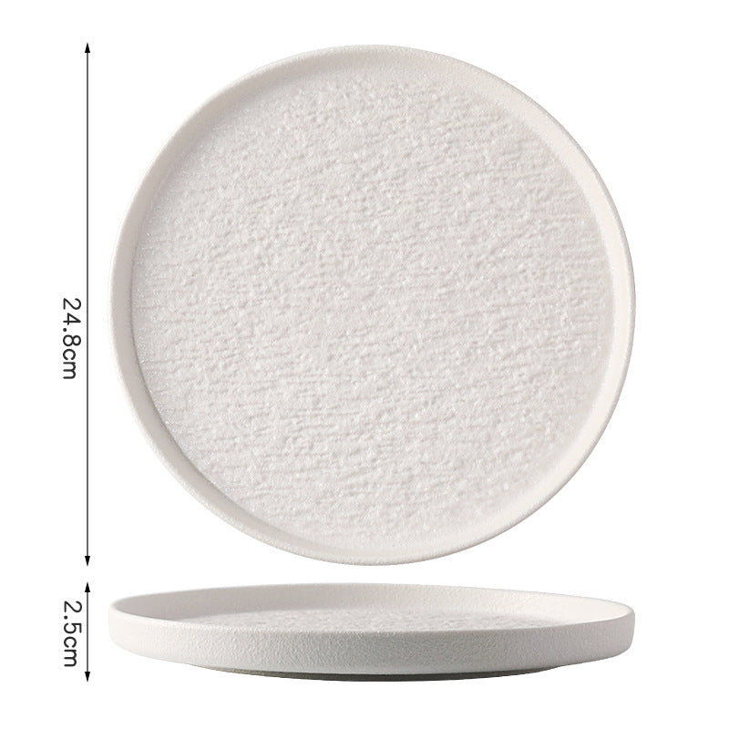 Rock pattern round steak steak plate western food plate japanese simple black and white ceramic restaurant tableware premium sense wholesale
