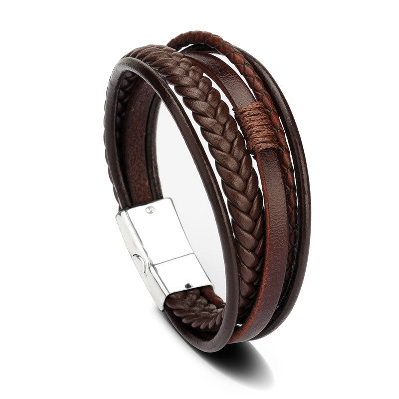 Cross-border hot selling original European and American jewelry fashion leather rope hand-woven bracelet men's bracelet ethnic style jewelry
