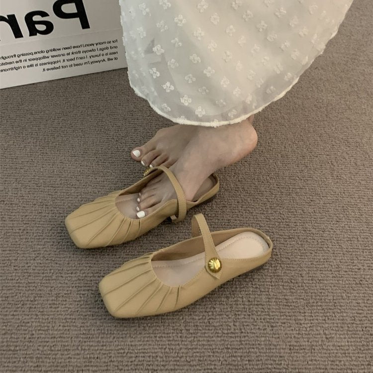 Flat toe half slippers women's wear Mary Jane single shoes 2025 new spring and summer versatile lazy mule sandals
