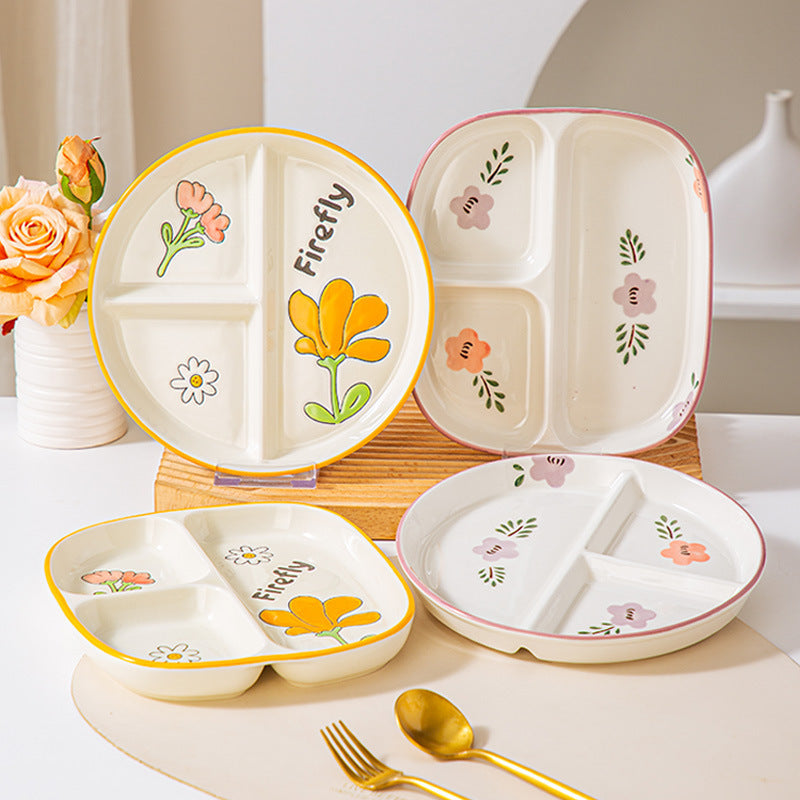 Divided fat-reducing plate for one person to eat household breakfast tableware children's ceramic Nordic quantitative plate three-compartment plate