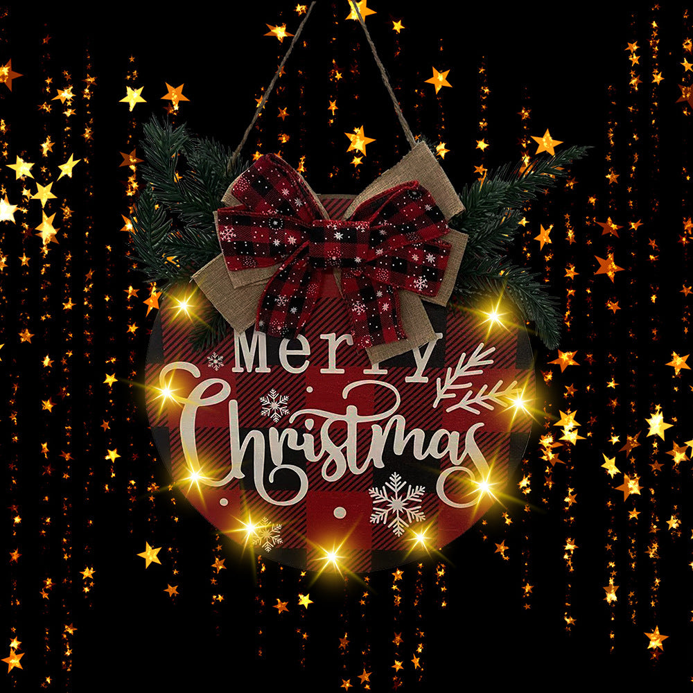 Cross-border American Christmas wooden welcome door simulation leaf bow decoration garland christmas door knocker