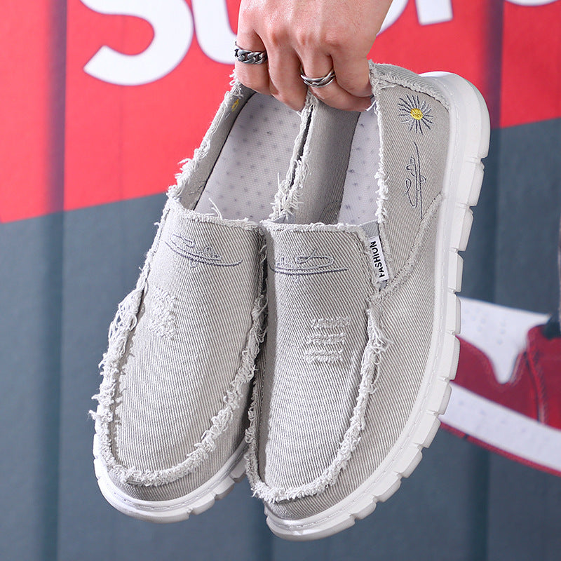Summer new fashion beggar's canvas shoes men's breathable casual old Beijing cloth shoes lazy one foot work shoes
