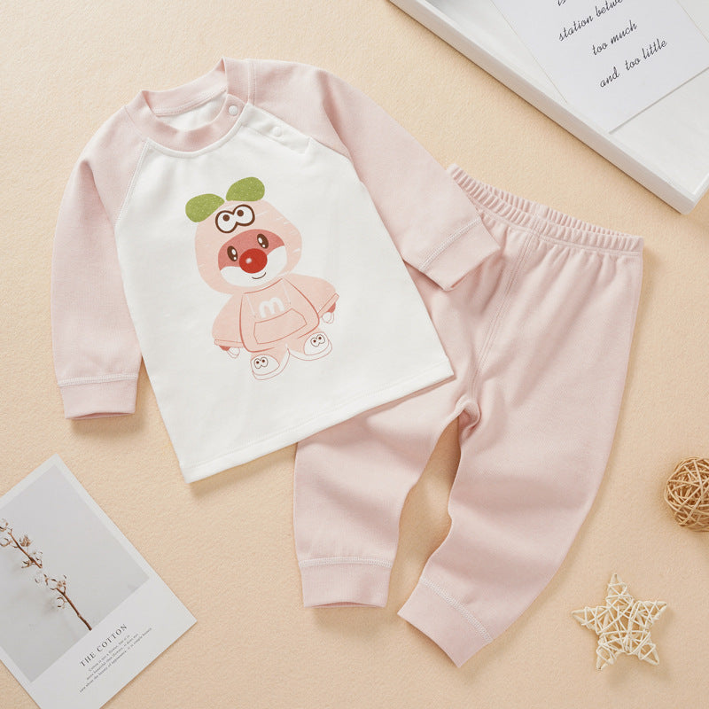 Girls' autumn clothes new baby boy home set Korean cartoon boy thickened autumn clothes and autumn pants underwear two-piece set