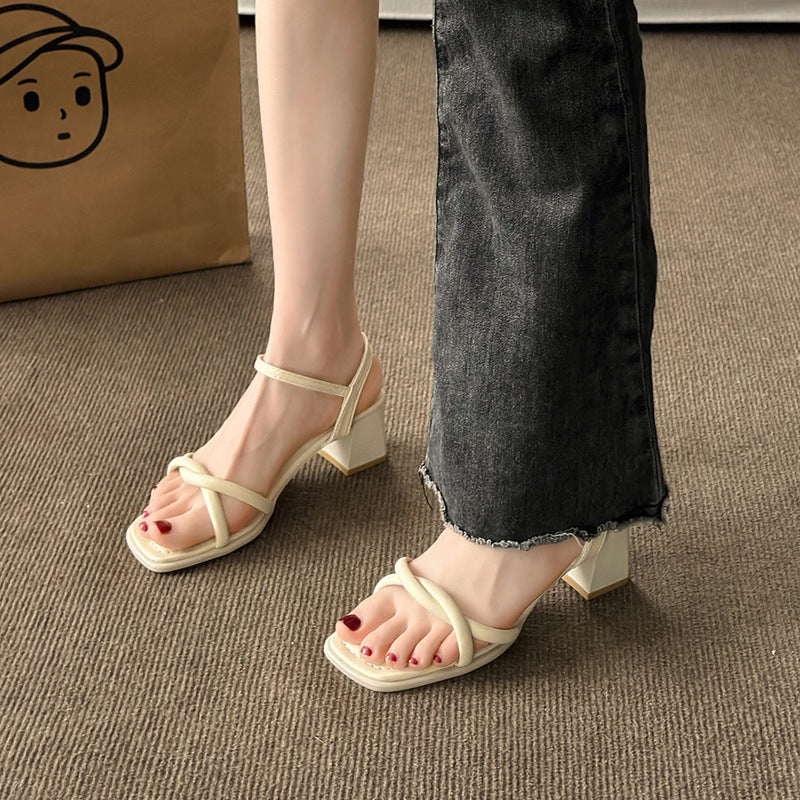 Sandals women's summer 2025 new fashion versatile gentle retro block heel anti-slip strap heels summer