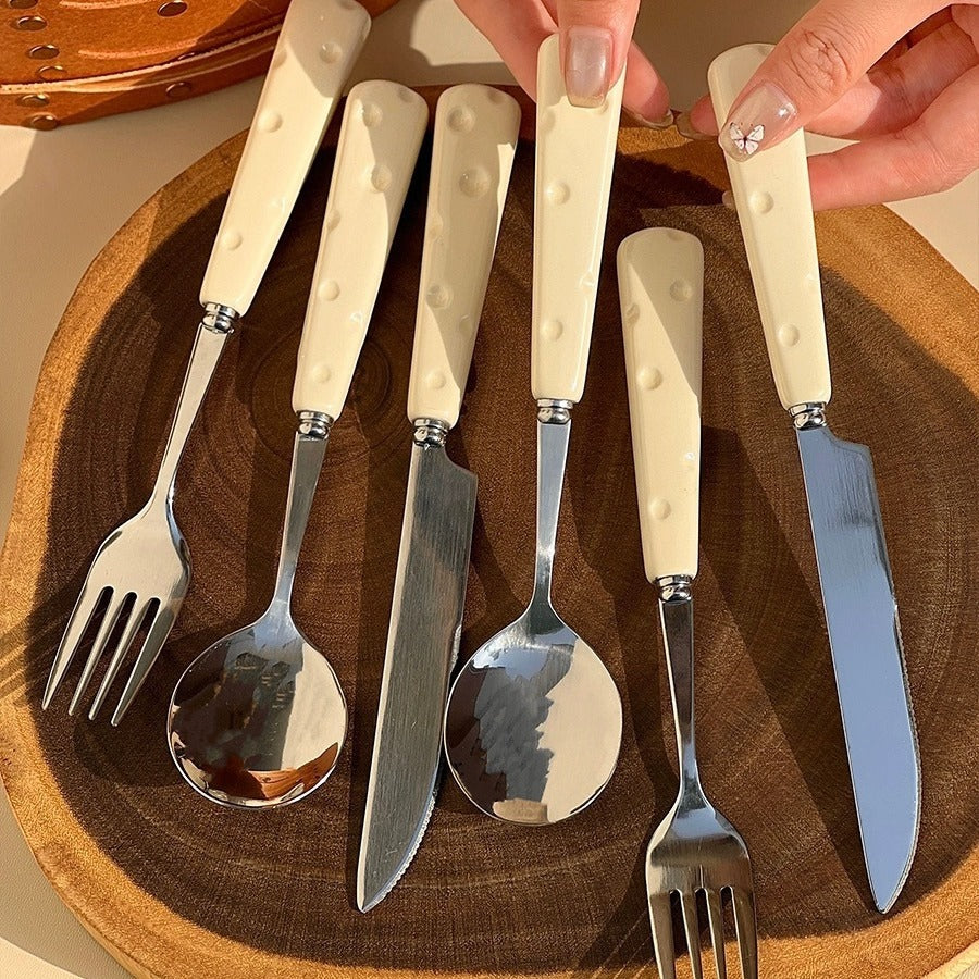 ins cheese spoon fork cute high-value stainless steel knife fork spoon set home high-end Western food tableware