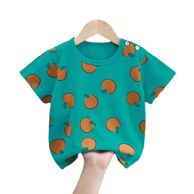Class A Cotton Kids Short Sleeve T-Shirt Girls Baby Summer Solid Color Cotton Printed Short Sleeve 100 Kids Class A T-Shirt