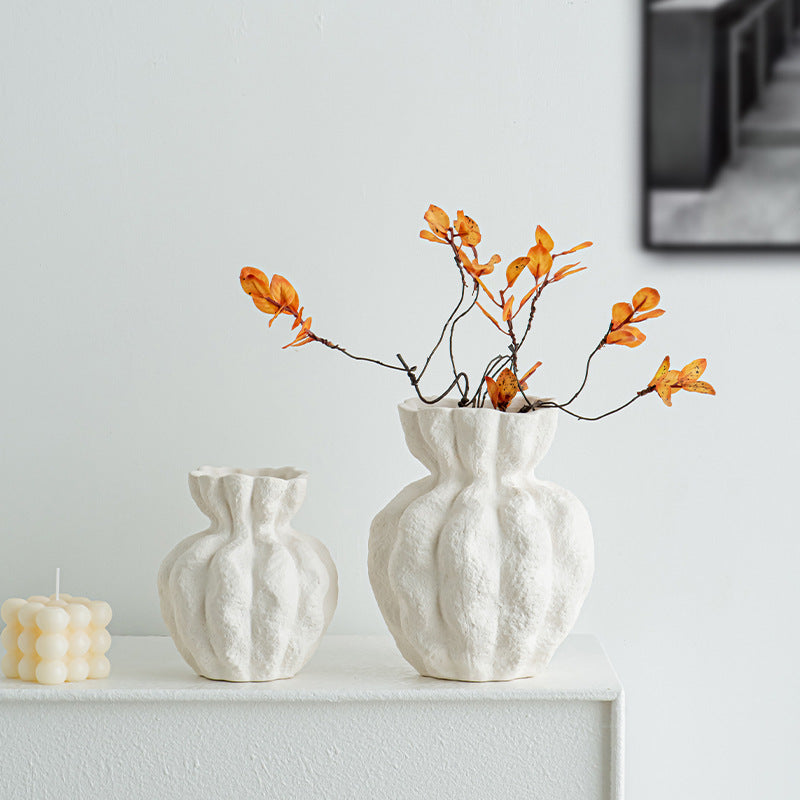 French white ceramic vase high-end wabi-sabi style living room table ornament ins air dried flower vase decoration