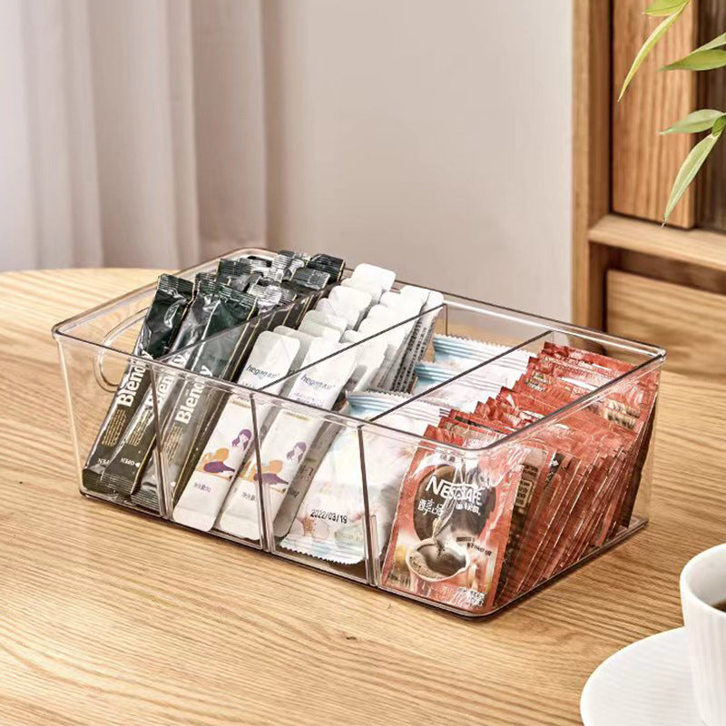 Desktop storage box, compartment coffee tea bags, storage box, detachable dustproof office goodies storage box with lid