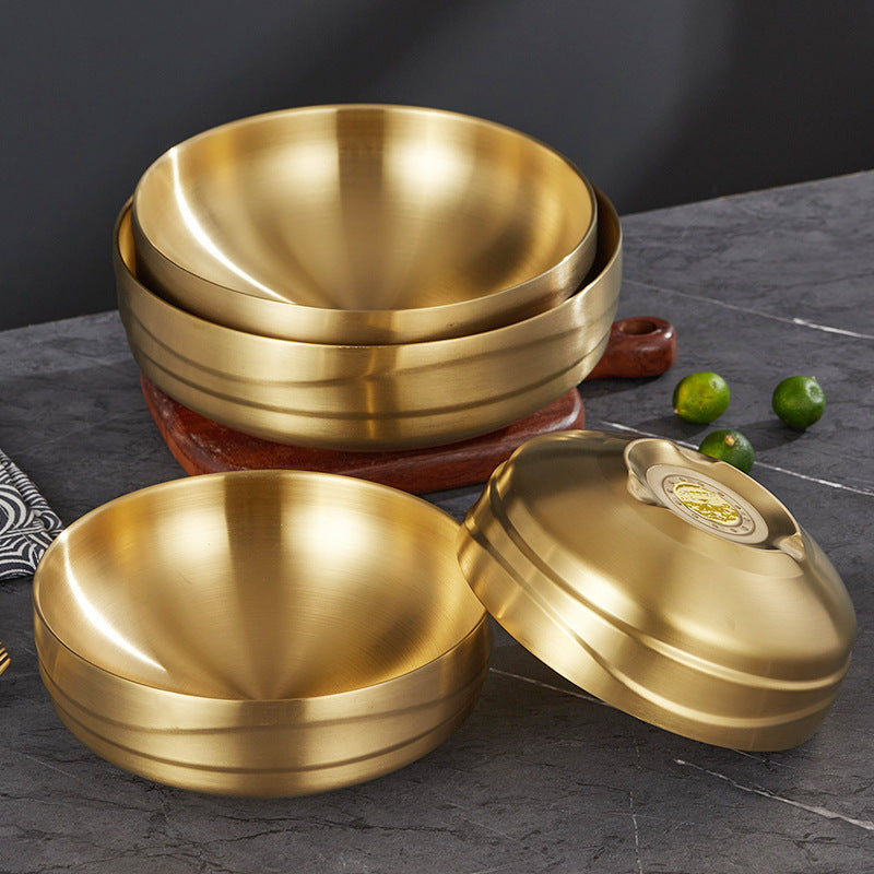 304 stainless steel cold noodle bowl Korean style double bowl golden thickened ramen bowl rice bibimbap bowl