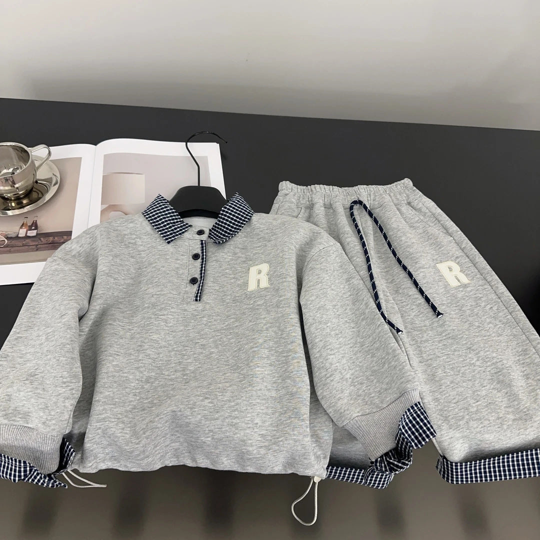 Linlin Mom Children's Set 2025 Spring New Men and Women Embroidery Sweatshirt Set Baby Sports Two-Piece Set