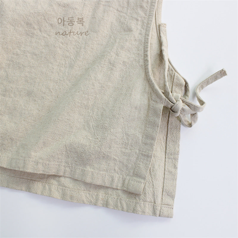 Autumn children's vest men's treasure sleeveless vest Korean version solid color linen loose casual girls' top A drop shipping