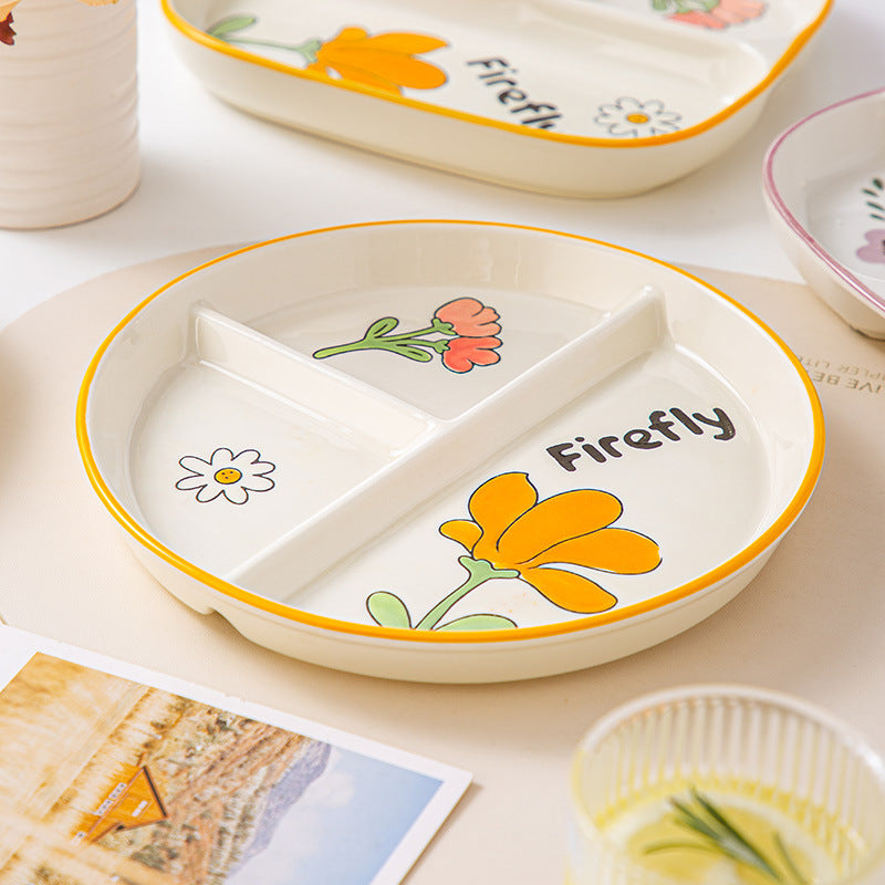 Divided fat-reducing plate for one person to eat household breakfast tableware children's ceramic Nordic quantitative plate three-compartment plate