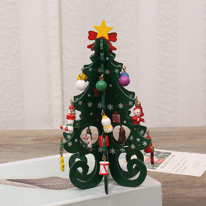 Christmas gifts wooden Christmas tree Christmas ornaments gift decorations six-piece tree with small pendants