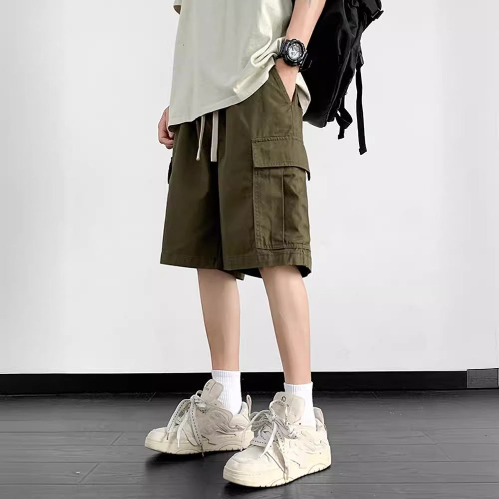 Shorts, men's summer trend, American army green cargo pants, thin loose five-point pants, casual straight cotton pants