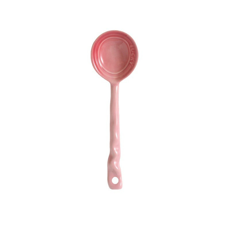 Cute fairy dessert spoon home long-handled high-value soup soup spoon Japanese ceramic dry rice round-headed spoon