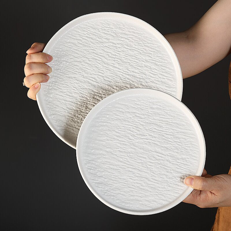 Rock pattern round steak steak plate western food plate japanese simple black and white ceramic restaurant tableware premium sense wholesale