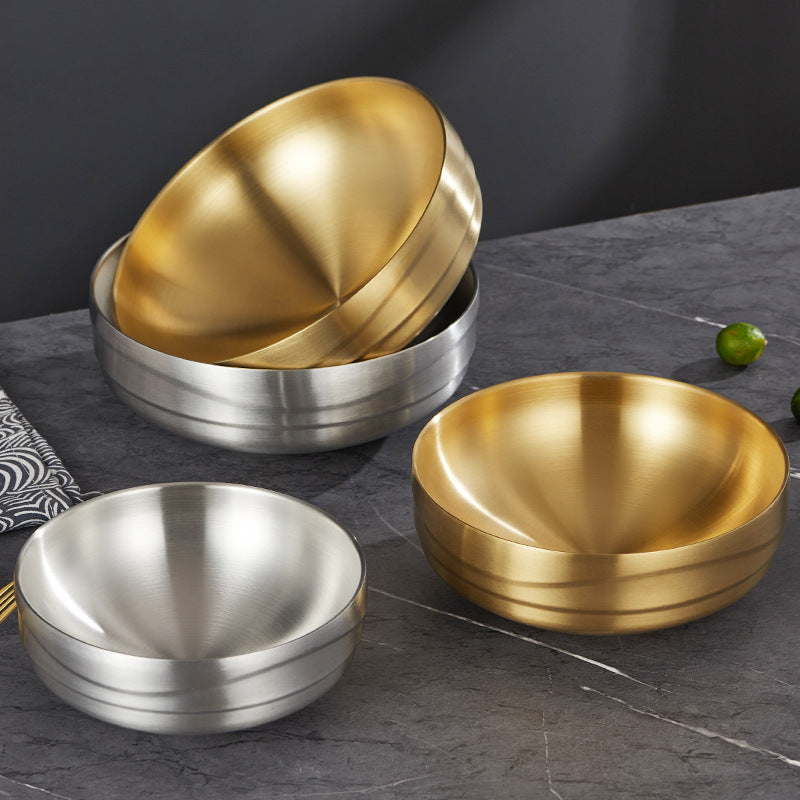 304 stainless steel cold noodle bowl Korean style double bowl golden thickened ramen bowl rice bibimbap bowl