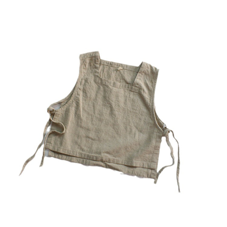 Autumn children's vest men's treasure sleeveless vest Korean version solid color linen loose casual girls' top A drop shipping
