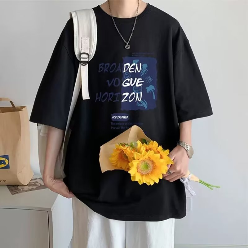 Summer new short-sleeved loose T-shirt men's casual half-sleeve trend T-shirt undershirt five-sleeved top