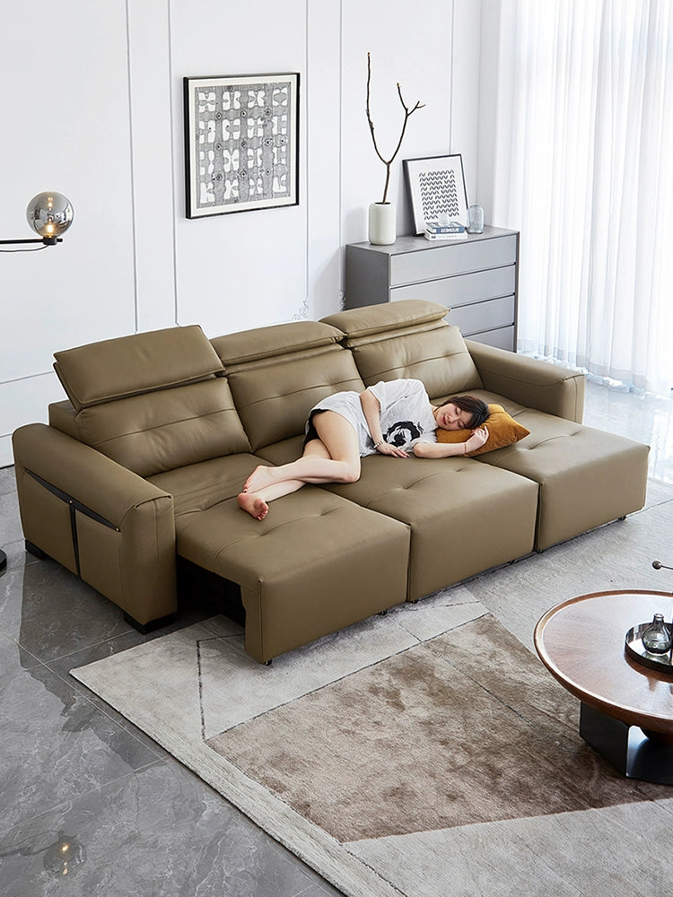 Retractable leather sofa