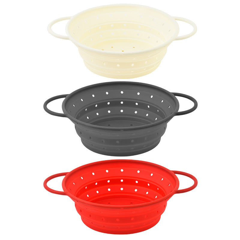Manufacturer Wholesale Silicone Folding Drainage Basket Household Washing Fruit Basket Round Vegetable Washing Basin Fruit and Vegetable Basket Kitchen Tools