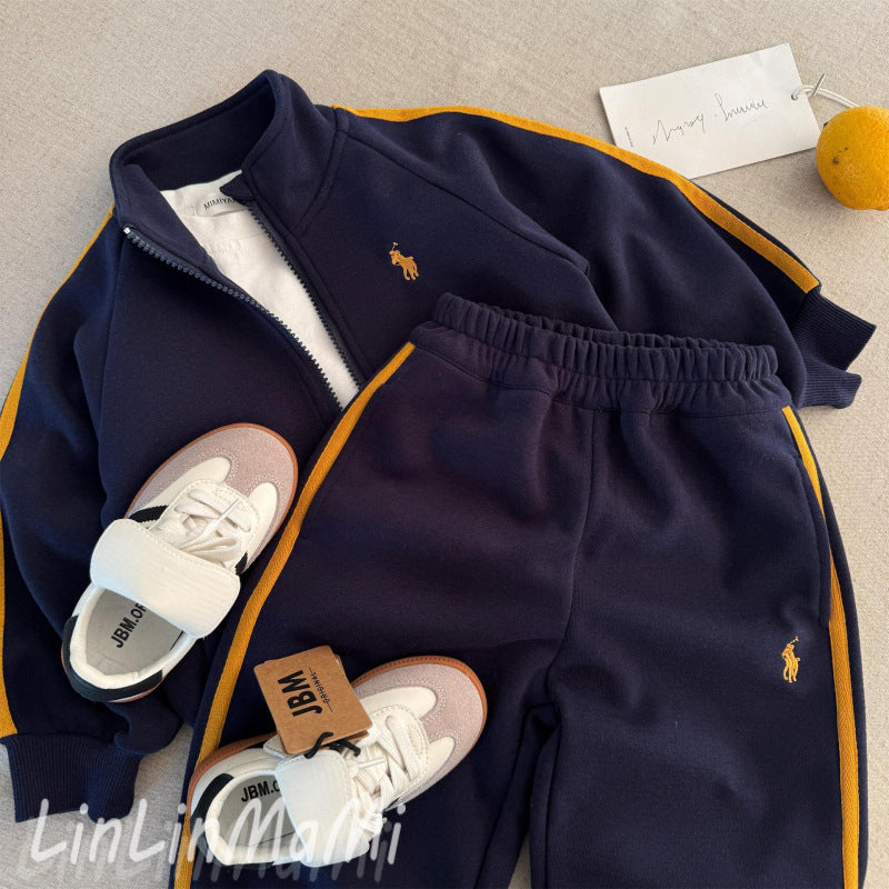 Linlin Mom Children's Set 2025 Spring New Men and Women Embroidery Sweatshirt Set Baby Sports Two-Piece Set