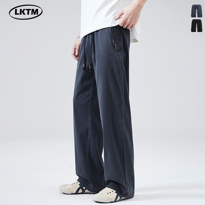 LKTM Men's Summer Lyocell Tencel Slacks Men's Trendy Brand Loose and Versatile Wide-leg Drape Straight Pants