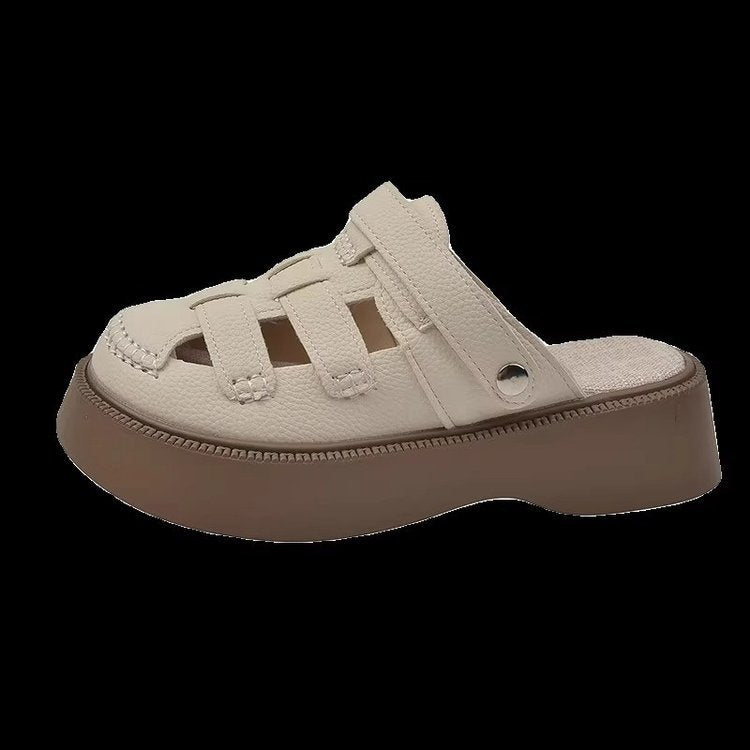 Thick-soled sandals women's summer wear 2025 new high-end French beauty roman with skirt heightened toe slippers