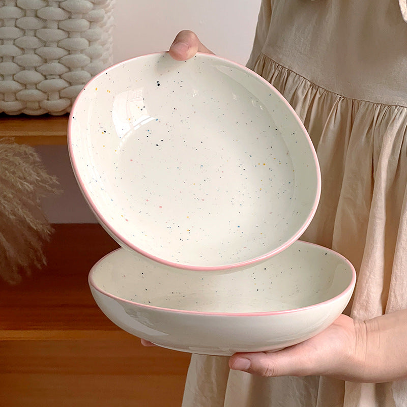 ins style simple creative ceramic dish plate color sesame glaze open soup plate home oval rice plate underglaze color
