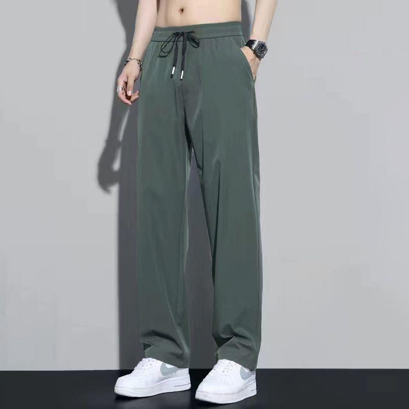 Factory direct summer thin ice silk pants men's loose straight draped feeling trousers quick-drying athleisure long
