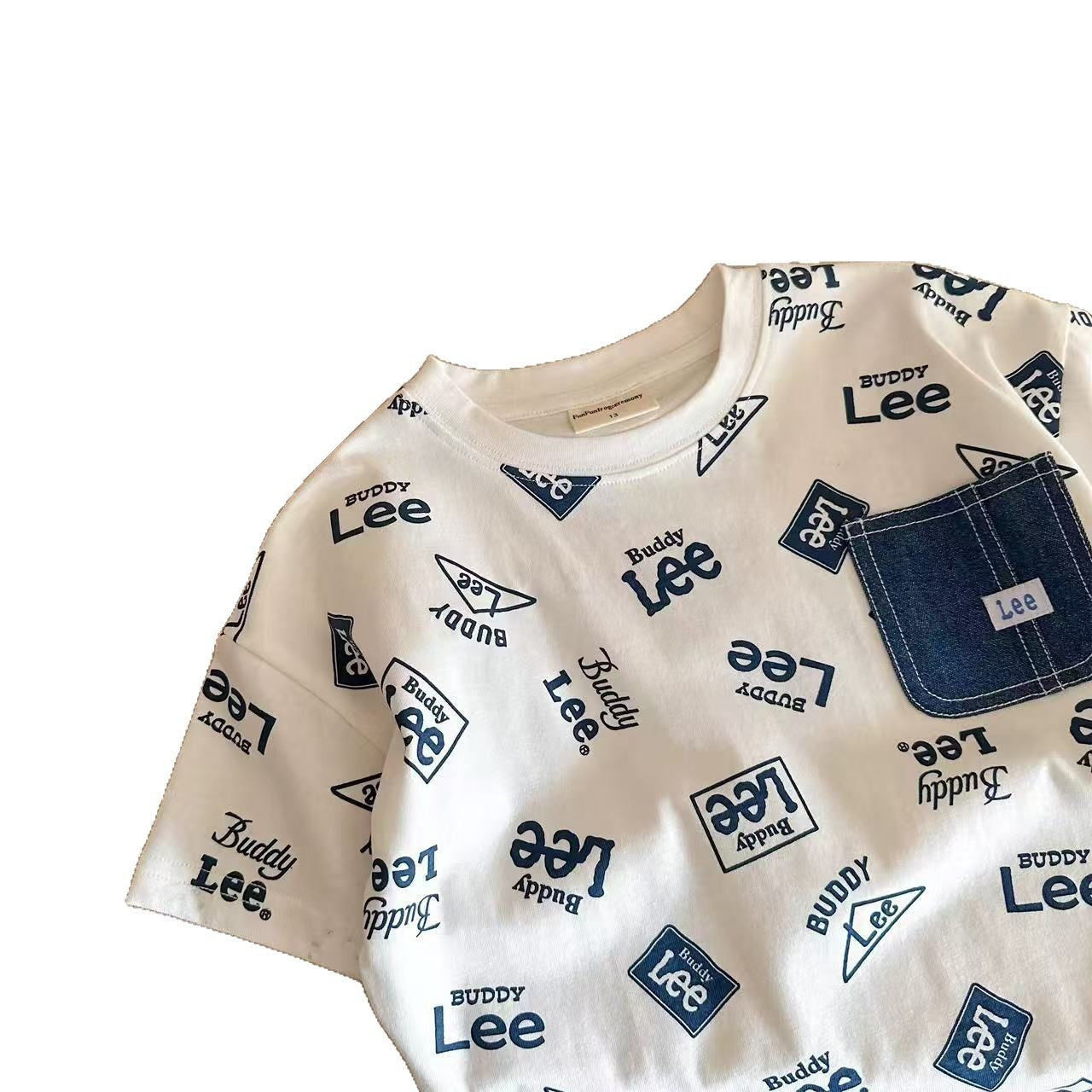Children's short sleeve T-shirt summer men's 2025 new children's all-over tops trendy brand baby pocket half-sleeved T women's thin model