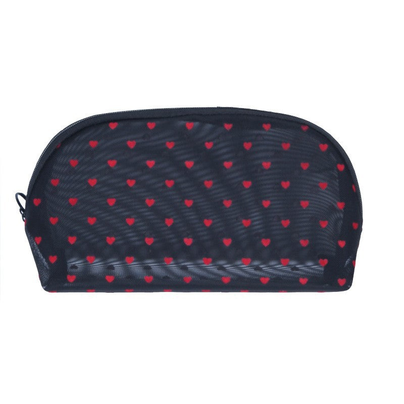ins Japanese Korean girl heart flocking love mesh cosmetic bag transparent travel storage bag portable lipstick bag wholesale