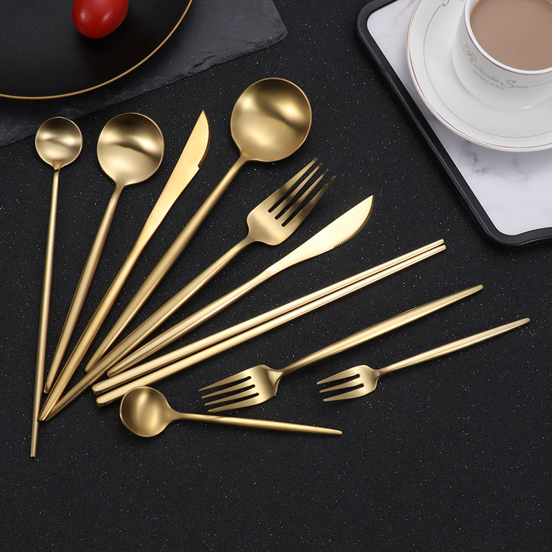 304 stainless steel Portuguese cutlery knife, fork and spoon set Nordic Western gold steak cutlery and spoon set of four