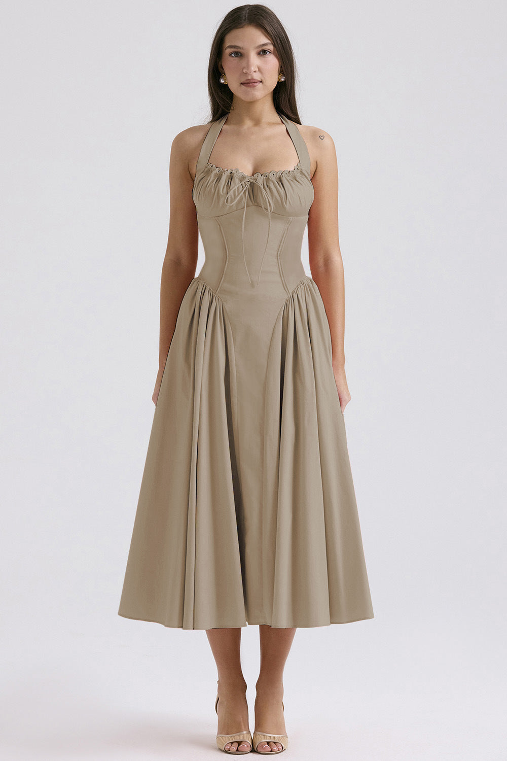 2025 New Summer Slim Slip Long Skirt European and American style fashion print halterneck lace dress