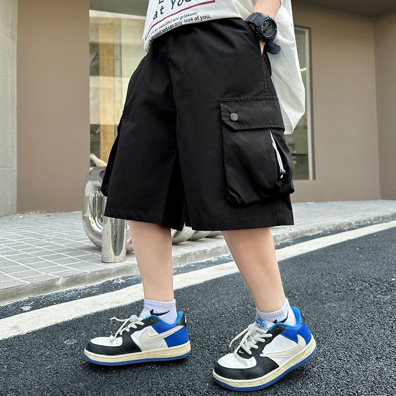 Boys' shorts, summer thin cropped pants, medium and large children's 2025 new cargo pants, medium pants, boys' summer clothes, casual pants