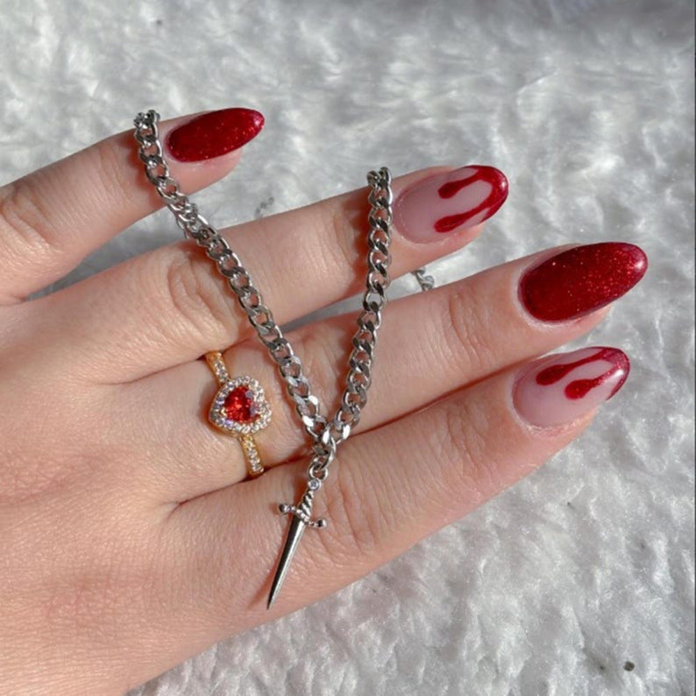 European and American cross-border Valentine's Day, one arrow piercing the heart, dagger sword, pendant, double-layer love necklace, anime alloy jewelry