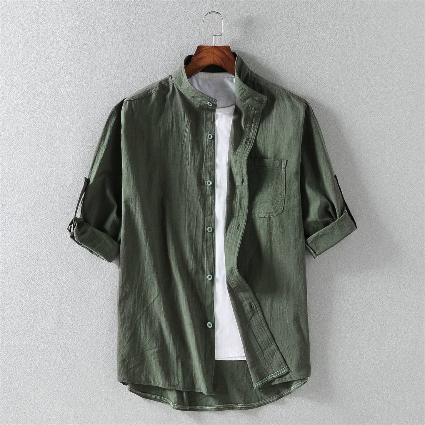 Men's linen short-sleeved shirt summer linen youth summer loose loose cotton and linen shirt men's clothing