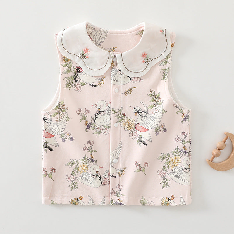 Baby vest, cotton wool, double-layer spring and autumn, baby outer wear, belly protection, baby shoulder vest, double-sided clothes for delivery