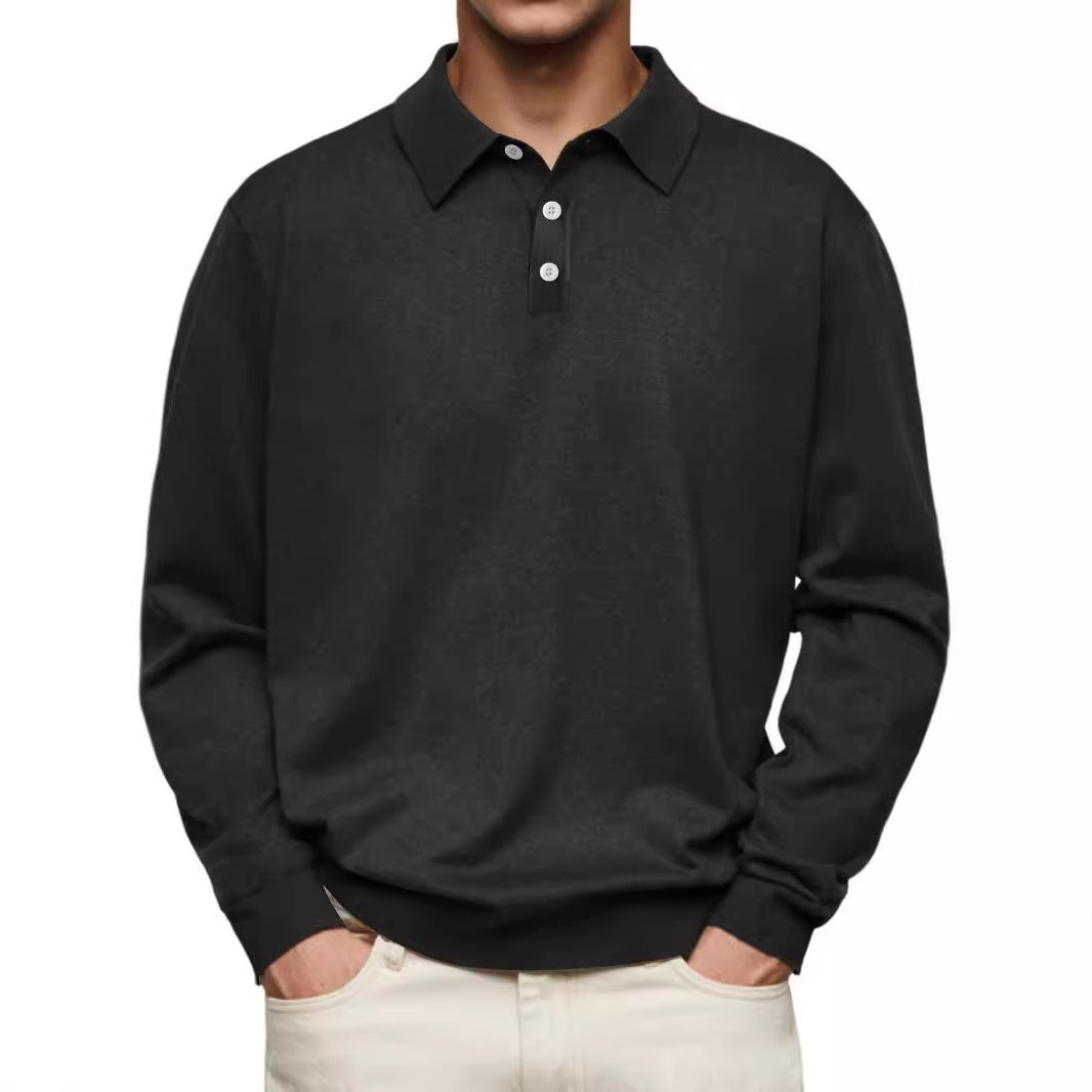 2024 independent station wish Amazon hot autumn long-sleeved V-neck button men's casual top polo shirt