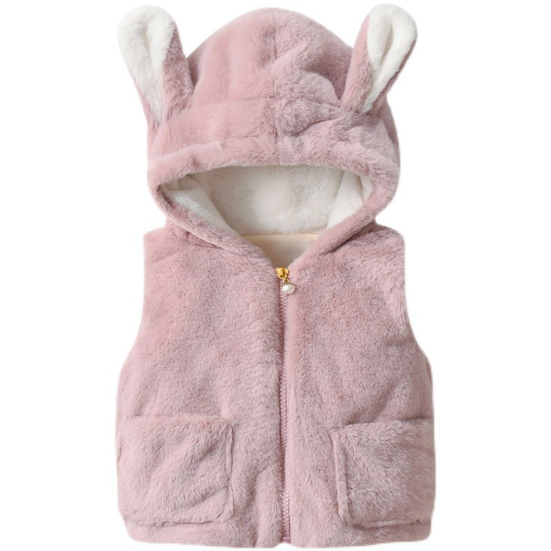 2024 winter new Korean version of super foreign girl velvet vest cute baby girl sweater vest outside the dress