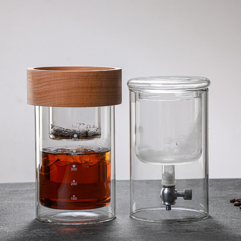 Factory wholesale glass cold brew coffee pot glass coffee set double layer ice drip pour-over coffee pot