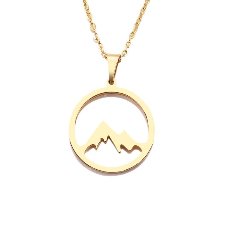 Cross-border hot sale new vacuum gold-plated stainless steel necklace pendant men's and women's mountain pillar snow mountain jewelry titanium steel jewelry