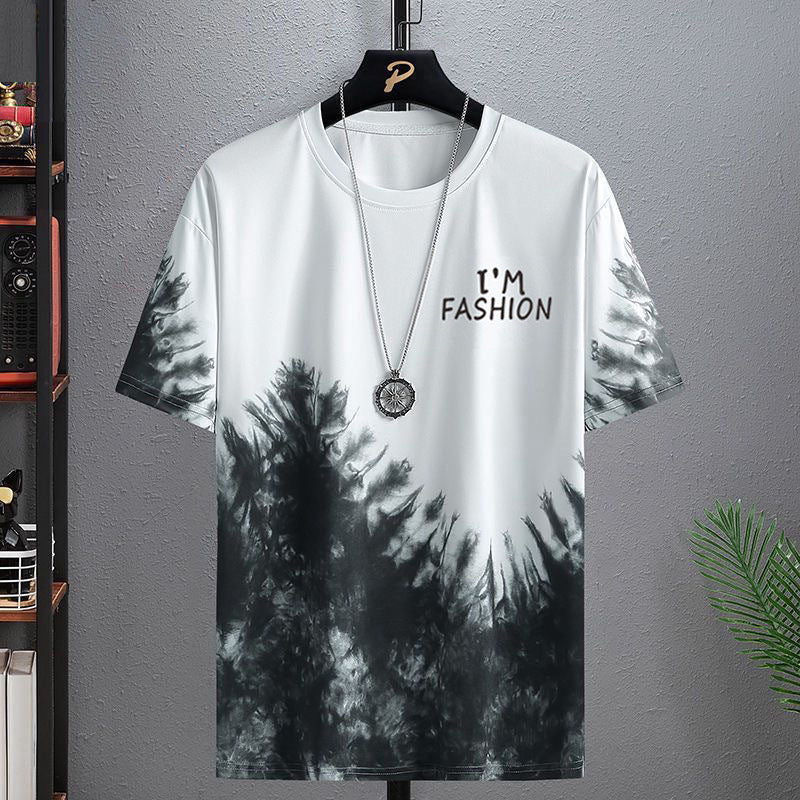 Ice Silk Short Sleeve T-Shirt Men's Summer 2024 New Trend Student Youth Half-sleeved Men's Ice Splash Ink T-shirt