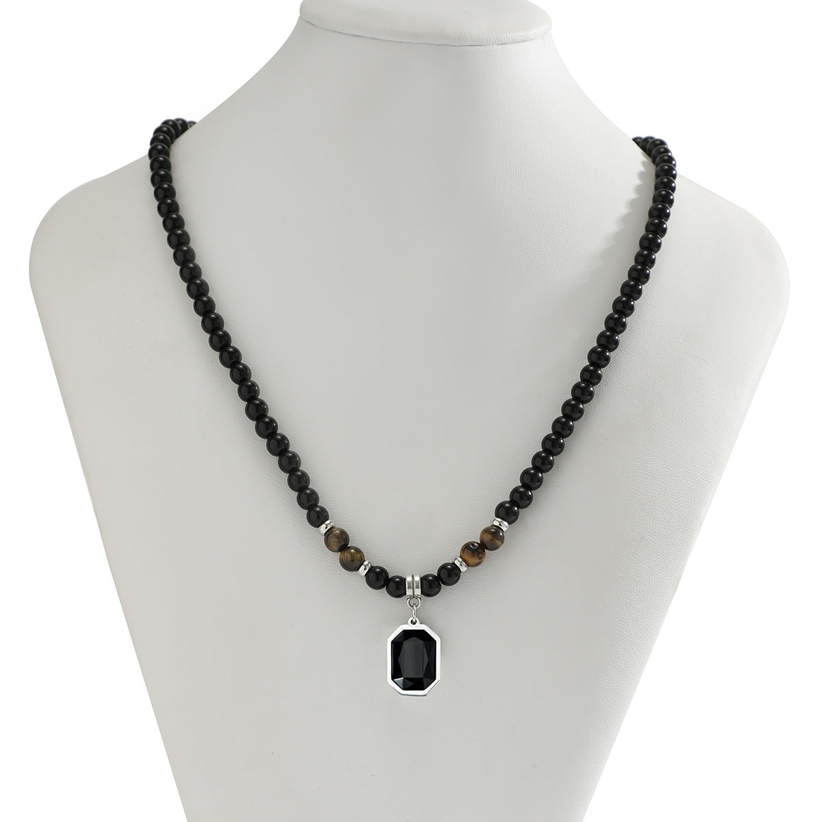 European and American cross-border tiger stone beaded necklace men's hip-hop niche sense of luxury, simple personality, men's clavicle chain accessories