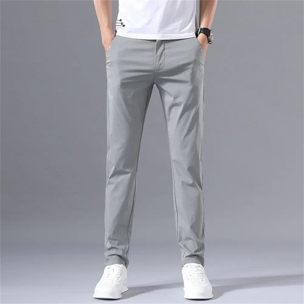 Ice silk casual trousers, men's summer thin trousers, sun protection, quick-drying straight, stretch cargo pants, abrasion resistant work pants