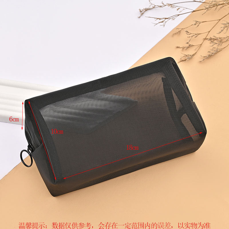 ins Japanese Korean girl heart flocking love mesh cosmetic bag transparent travel storage bag portable lipstick bag wholesale